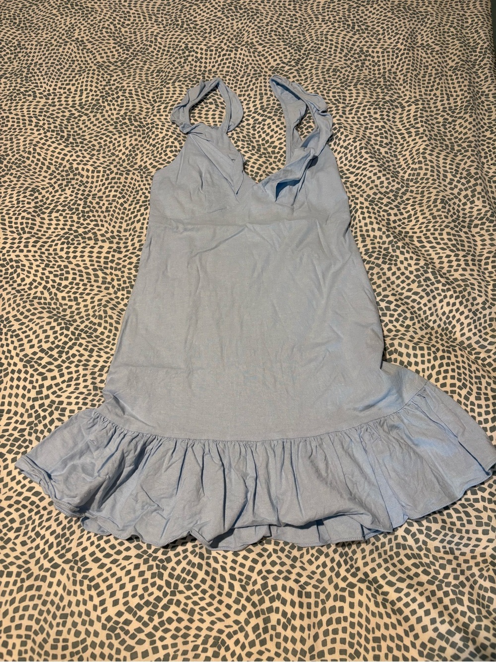 Elodie Light Blue Ruffle Hem Mini Dress